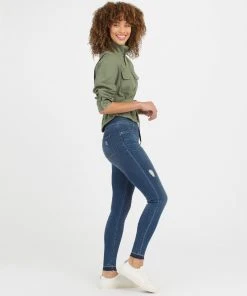 Spanx Distressed Ankle Skinny Jeans, Medium Wash Comfy Essentials