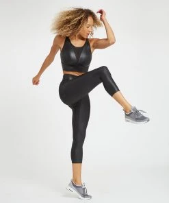 Spanx Faux Leather Medium Impact Sports Bra