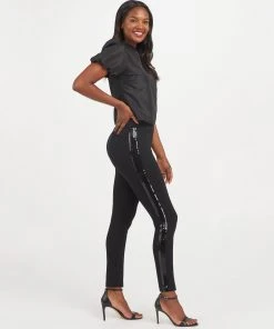 Spanx Shop All Clothing The Perfect Black Pant, Ankle Sequin Tuxedo Skinny