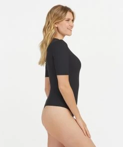 Spanx New Arrivals Suit Yourself Ribbed Crew Neck Short Sleeve Bodysuit