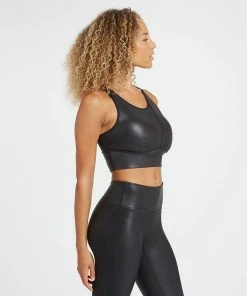 Spanx Faux Leather Medium Impact Sports Bra