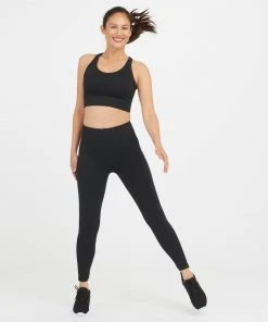 Spanx Seamless Sculpt Chevron Ribbed Longline Medium Impact Sports Bra