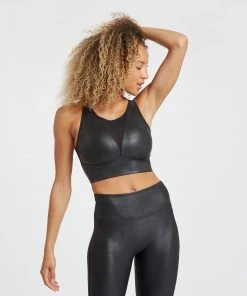 Spanx Faux Leather Medium Impact Sports Bra